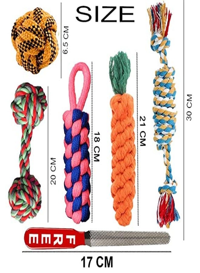 Smart Pups Durable Cotton Poly Mix Dog Rope Toy - Carrot Rope Toy, Ball Toy, Dumbell Rope Toy and Knotted Rope Toy Set for Aggressive Chewers Dogs and Puppies (Pack of 6, Multicolor) - Image 2
